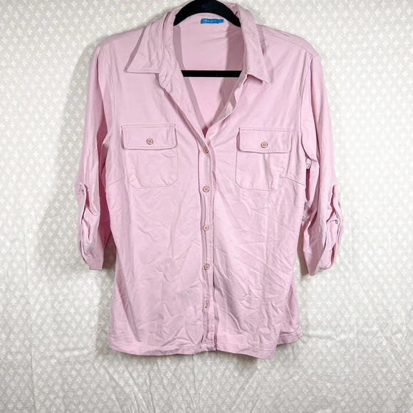J. McLaughlin Pink Nylon Roll Tab Sleeve Top - Picture 1 of 6